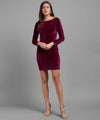 Vivient Women's Solid Wine Velvet Short Dress